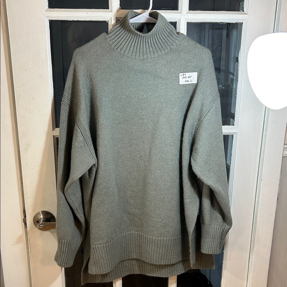 W54. Olive Green Mock Neck Sweater